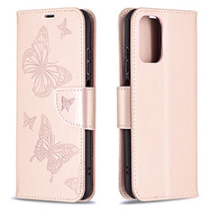 Handytasche Stand Schutzhülle Flip Leder Hülle Schmetterling B01F für Xiaomi Redmi Note 10 4G Rosegold