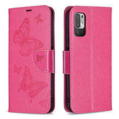 Handytasche Stand Schutzhülle Flip Leder Hülle Schmetterling B01F für Xiaomi Redmi Note 10 5G Pink