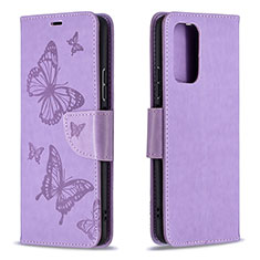 Handytasche Stand Schutzhülle Flip Leder Hülle Schmetterling B01F für Xiaomi Redmi Note 10 Pro 4G Helles Lila