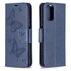 Handytasche Stand Schutzhülle Flip Leder Hülle Schmetterling B01F für Xiaomi Redmi Note 10S 4G Blau