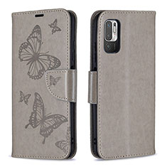 Handytasche Stand Schutzhülle Flip Leder Hülle Schmetterling B01F für Xiaomi Redmi Note 10T 5G Grau
