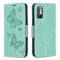 Handytasche Stand Schutzhülle Flip Leder Hülle Schmetterling B01F für Xiaomi Redmi Note 10T 5G Grün
