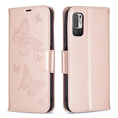 Handytasche Stand Schutzhülle Flip Leder Hülle Schmetterling B01F für Xiaomi Redmi Note 10T 5G Rosegold