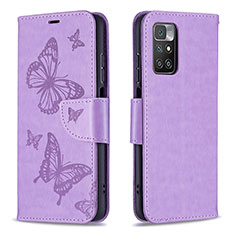 Handytasche Stand Schutzhülle Flip Leder Hülle Schmetterling B01F für Xiaomi Redmi Note 11 4G (2021) Helles Lila