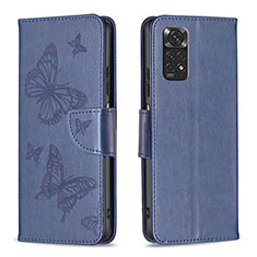 Handytasche Stand Schutzhülle Flip Leder Hülle Schmetterling B01F für Xiaomi Redmi Note 11 4G (2022) Blau