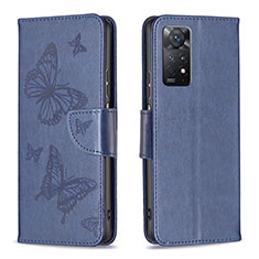 Handytasche Stand Schutzhülle Flip Leder Hülle Schmetterling B01F für Xiaomi Redmi Note 11 Pro 4G Blau