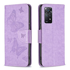 Handytasche Stand Schutzhülle Flip Leder Hülle Schmetterling B01F für Xiaomi Redmi Note 11 Pro 5G Helles Lila