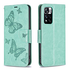 Handytasche Stand Schutzhülle Flip Leder Hülle Schmetterling B01F für Xiaomi Redmi Note 11 Pro+ Plus 5G Grün