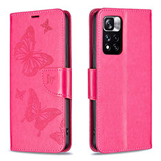 Handytasche Stand Schutzhülle Flip Leder Hülle Schmetterling B01F für Xiaomi Redmi Note 11 Pro+ Plus 5G Pink