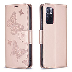 Handytasche Stand Schutzhülle Flip Leder Hülle Schmetterling B01F für Xiaomi Redmi Note 11T 5G Rosegold