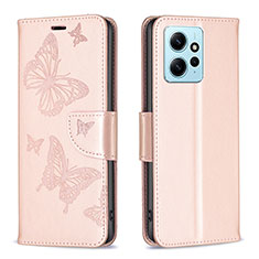 Handytasche Stand Schutzhülle Flip Leder Hülle Schmetterling B01F für Xiaomi Redmi Note 12 4G Rosegold