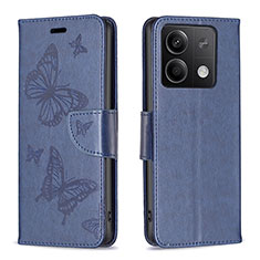 Handytasche Stand Schutzhülle Flip Leder Hülle Schmetterling B01F für Xiaomi Redmi Note 13 5G Blau