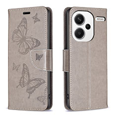 Handytasche Stand Schutzhülle Flip Leder Hülle Schmetterling B01F für Xiaomi Redmi Note 13 Pro+ Plus 5G Grau