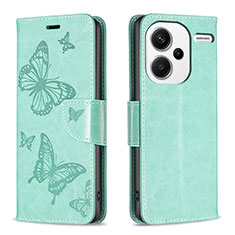 Handytasche Stand Schutzhülle Flip Leder Hülle Schmetterling B01F für Xiaomi Redmi Note 13 Pro+ Plus 5G Grün