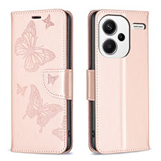 Handytasche Stand Schutzhülle Flip Leder Hülle Schmetterling B01F für Xiaomi Redmi Note 13 Pro+ Plus 5G Rosegold