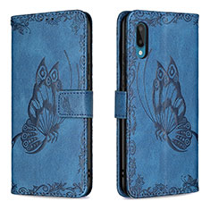 Handytasche Stand Schutzhülle Flip Leder Hülle Schmetterling B02F für Samsung Galaxy A02 Blau