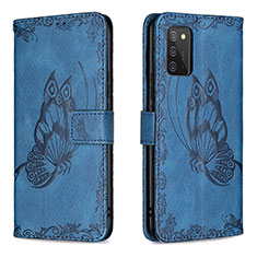 Handytasche Stand Schutzhülle Flip Leder Hülle Schmetterling B02F für Samsung Galaxy A02s Blau