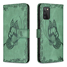 Handytasche Stand Schutzhülle Flip Leder Hülle Schmetterling B02F für Samsung Galaxy A02s Grün