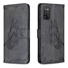 Handytasche Stand Schutzhülle Flip Leder Hülle Schmetterling B02F für Samsung Galaxy A02s Schwarz