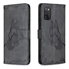 Handytasche Stand Schutzhülle Flip Leder Hülle Schmetterling B02F für Samsung Galaxy A03s Schwarz