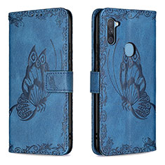 Handytasche Stand Schutzhülle Flip Leder Hülle Schmetterling B02F für Samsung Galaxy A11 Blau