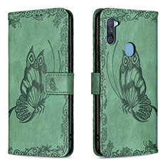 Handytasche Stand Schutzhülle Flip Leder Hülle Schmetterling B02F für Samsung Galaxy A11 Grün