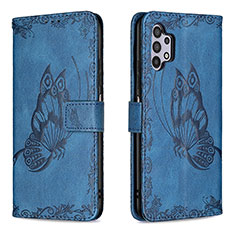 Handytasche Stand Schutzhülle Flip Leder Hülle Schmetterling B02F für Samsung Galaxy A32 5G Blau