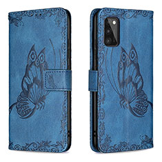 Handytasche Stand Schutzhülle Flip Leder Hülle Schmetterling B02F für Samsung Galaxy A41 Blau