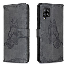 Handytasche Stand Schutzhülle Flip Leder Hülle Schmetterling B02F für Samsung Galaxy A42 5G Schwarz