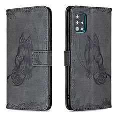 Handytasche Stand Schutzhülle Flip Leder Hülle Schmetterling B02F für Samsung Galaxy A51 4G Schwarz