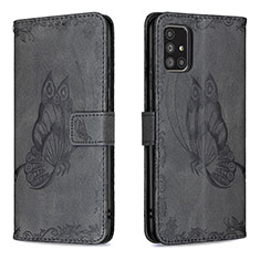 Handytasche Stand Schutzhülle Flip Leder Hülle Schmetterling B02F für Samsung Galaxy A71 5G Schwarz