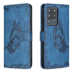 Handytasche Stand Schutzhülle Flip Leder Hülle Schmetterling B02F für Samsung Galaxy S20 Ultra 5G Blau