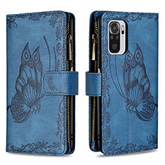 Handytasche Stand Schutzhülle Flip Leder Hülle Schmetterling B02F für Xiaomi Poco M5S Blau