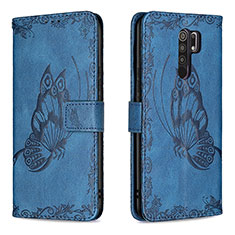 Handytasche Stand Schutzhülle Flip Leder Hülle Schmetterling B02F für Xiaomi Redmi 9 Blau
