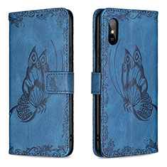 Handytasche Stand Schutzhülle Flip Leder Hülle Schmetterling B02F für Xiaomi Redmi 9A Blau