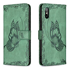 Handytasche Stand Schutzhülle Flip Leder Hülle Schmetterling B02F für Xiaomi Redmi 9AT Grün