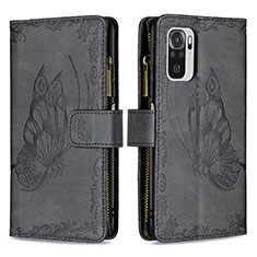 Handytasche Stand Schutzhülle Flip Leder Hülle Schmetterling B02F für Xiaomi Redmi Note 10 4G Schwarz