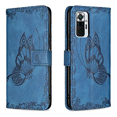 Handytasche Stand Schutzhülle Flip Leder Hülle Schmetterling B02F für Xiaomi Redmi Note 10 Pro 4G Blau