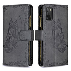 Handytasche Stand Schutzhülle Flip Leder Hülle Schmetterling B03F für Samsung Galaxy A02s Schwarz