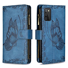 Handytasche Stand Schutzhülle Flip Leder Hülle Schmetterling B03F für Samsung Galaxy A03s Blau