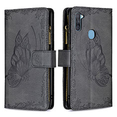 Handytasche Stand Schutzhülle Flip Leder Hülle Schmetterling B03F für Samsung Galaxy A11 Schwarz