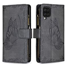 Handytasche Stand Schutzhülle Flip Leder Hülle Schmetterling B03F für Samsung Galaxy A12 5G Schwarz