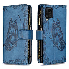 Handytasche Stand Schutzhülle Flip Leder Hülle Schmetterling B03F für Samsung Galaxy A12 Nacho Blau