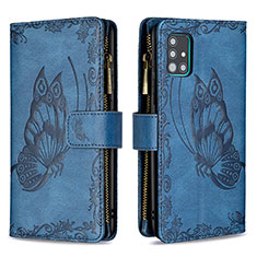 Handytasche Stand Schutzhülle Flip Leder Hülle Schmetterling B03F für Samsung Galaxy A51 4G Blau