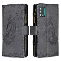 Handytasche Stand Schutzhülle Flip Leder Hülle Schmetterling B03F für Samsung Galaxy A51 4G Schwarz