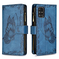 Handytasche Stand Schutzhülle Flip Leder Hülle Schmetterling B03F für Samsung Galaxy A71 4G A715 Blau