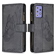 Handytasche Stand Schutzhülle Flip Leder Hülle Schmetterling B03F für Samsung Galaxy A72 4G Schwarz