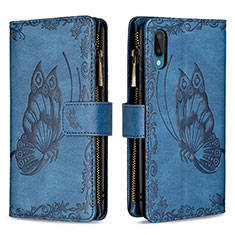 Handytasche Stand Schutzhülle Flip Leder Hülle Schmetterling B03F für Samsung Galaxy M02 Blau