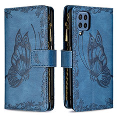 Handytasche Stand Schutzhülle Flip Leder Hülle Schmetterling B03F für Samsung Galaxy M32 4G Blau