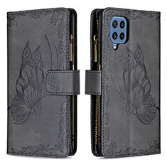 Handytasche Stand Schutzhülle Flip Leder Hülle Schmetterling B03F für Samsung Galaxy M32 4G Schwarz